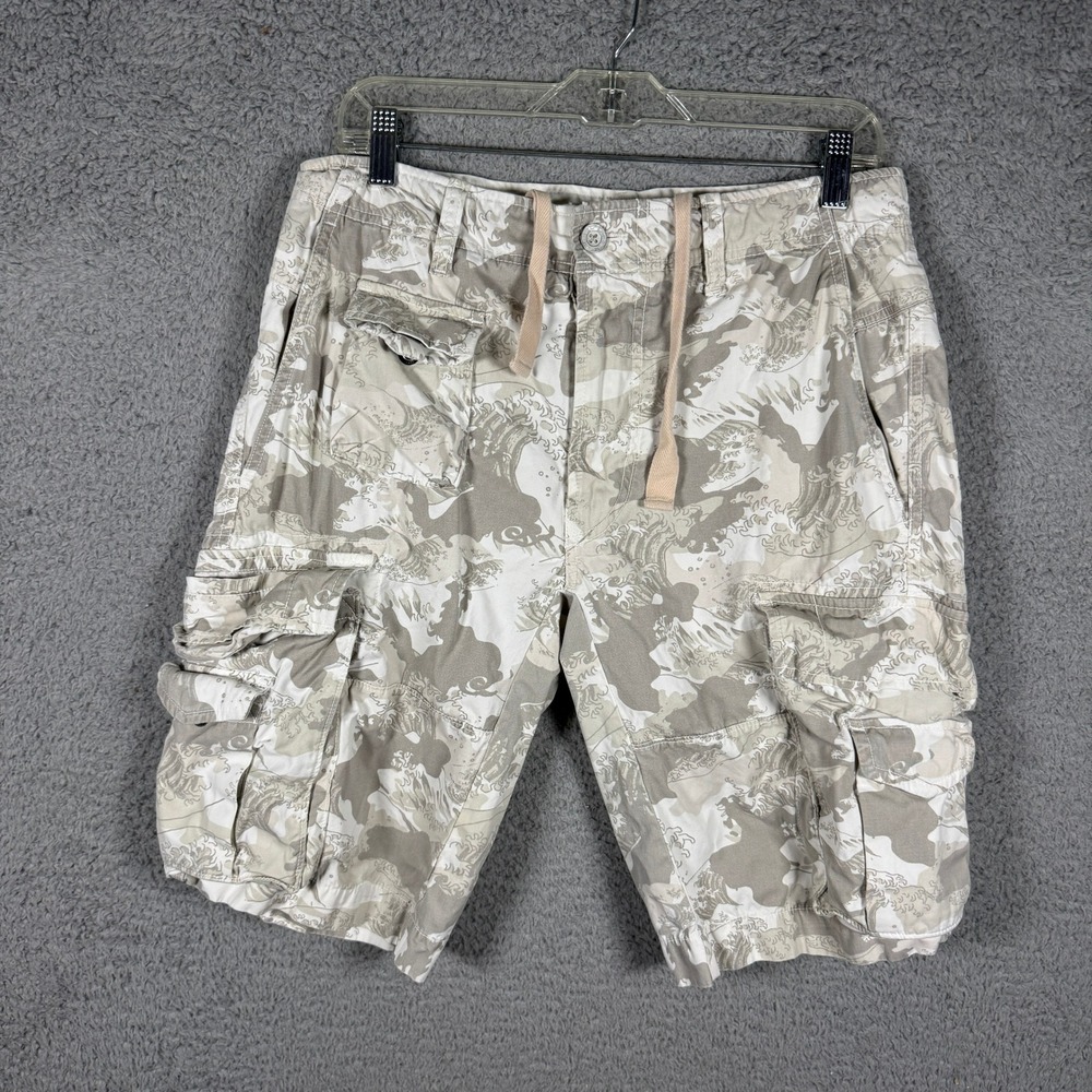 Diesel Mens Size 30 Great Wave Camo Cargo Shorts Tan White Cotton Streetwear